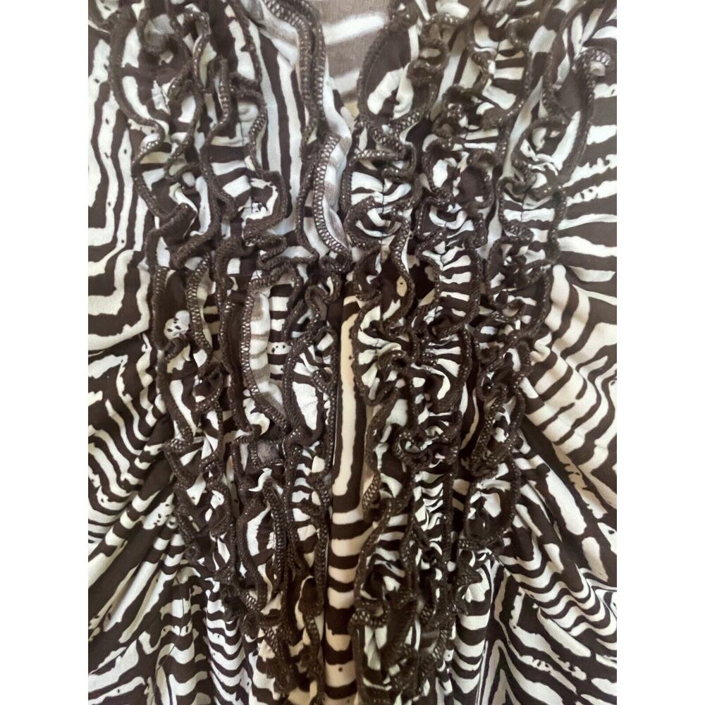 Leopard Print Women’s Blouse With Tuxedo Ruffles Short Sleeves‎ 3XL - Picture 2 of 9